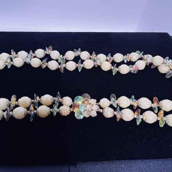 Vintage Double Strand Sugared Bead And AB Rhinestone Necklace (6120) - Picture 5 of 9